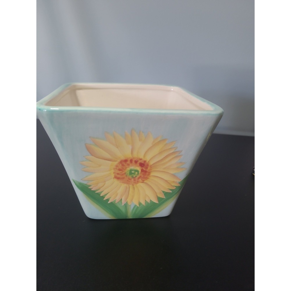 Vintage Sunflower Planter Pot Hand Painted